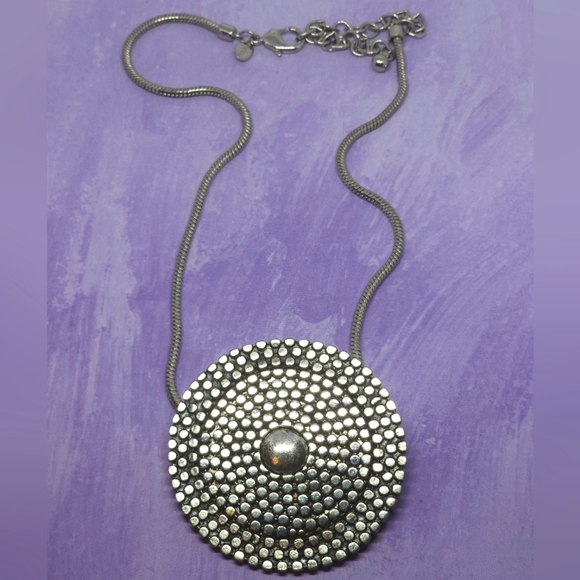 Chico's Silver Tone Textured Medallion Snake Chain Necklace - Picture 1 of 6
